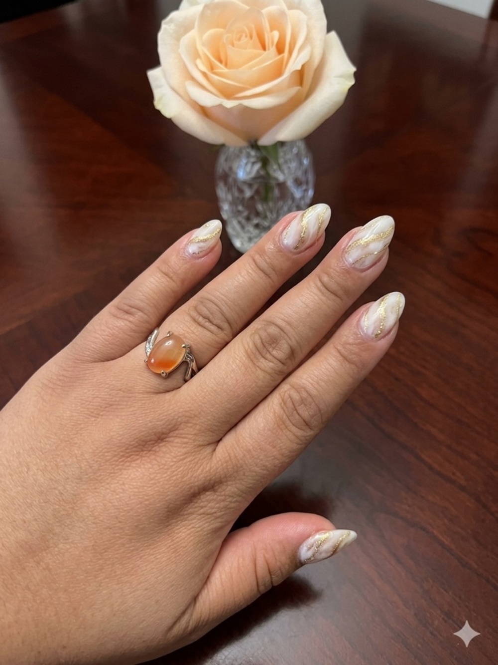 Size 10 Peach cats eye moon stone ring